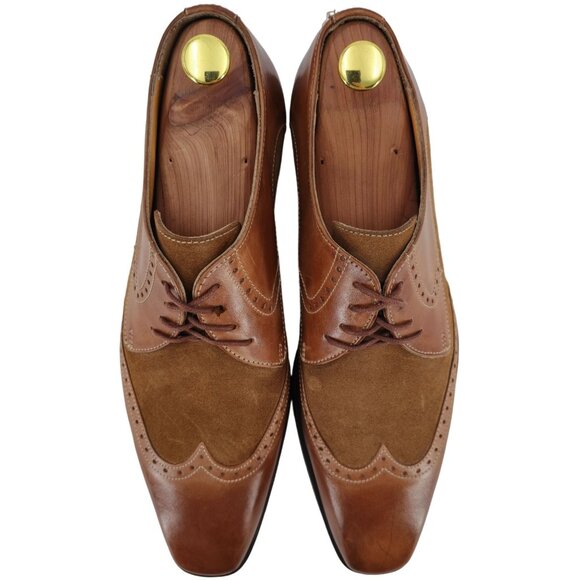 Mercanti Fiorentini Italy Dress Shoes Men 10 Brown Leather Wingtip Derby Oxfords - Picture 11 of 15